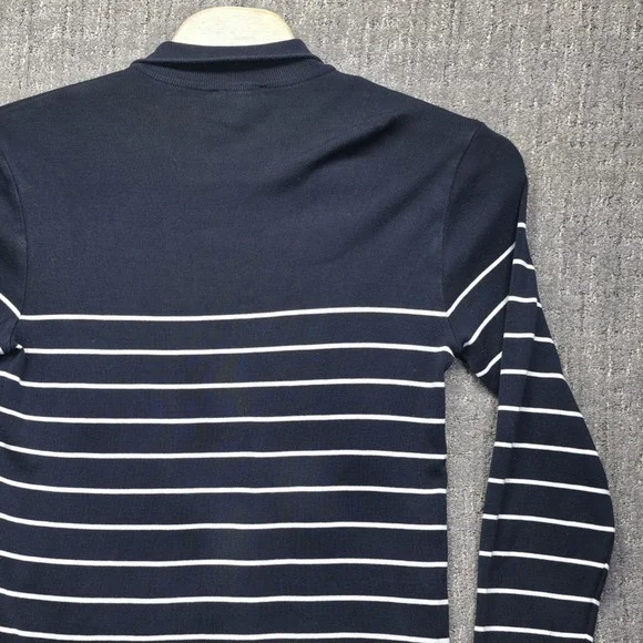 Ralph Lauren Purple Label Sweater Mens Large Navy Striped 1/4 Zip Italy Cotton